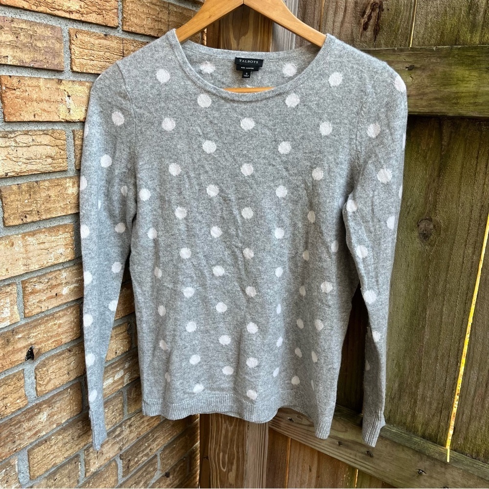 J. Crew 100% Cashmere Light Gray Polka Dot Sweater